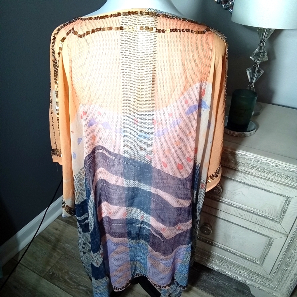 🧡New Chico"s Orange and Blue Women's Poncho🧡 - Picture 3 of 5